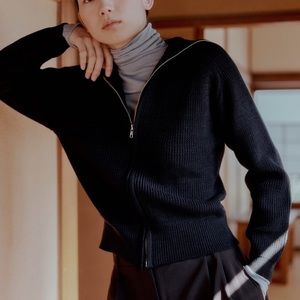 Mijeong Park Zipped Cardigan Dark Brown NWT